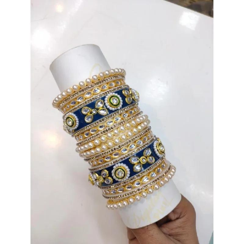 Classic Wedding Bangles With Diamond Accents-Akruti Collection Gold Plated Kundan  Bangles Set