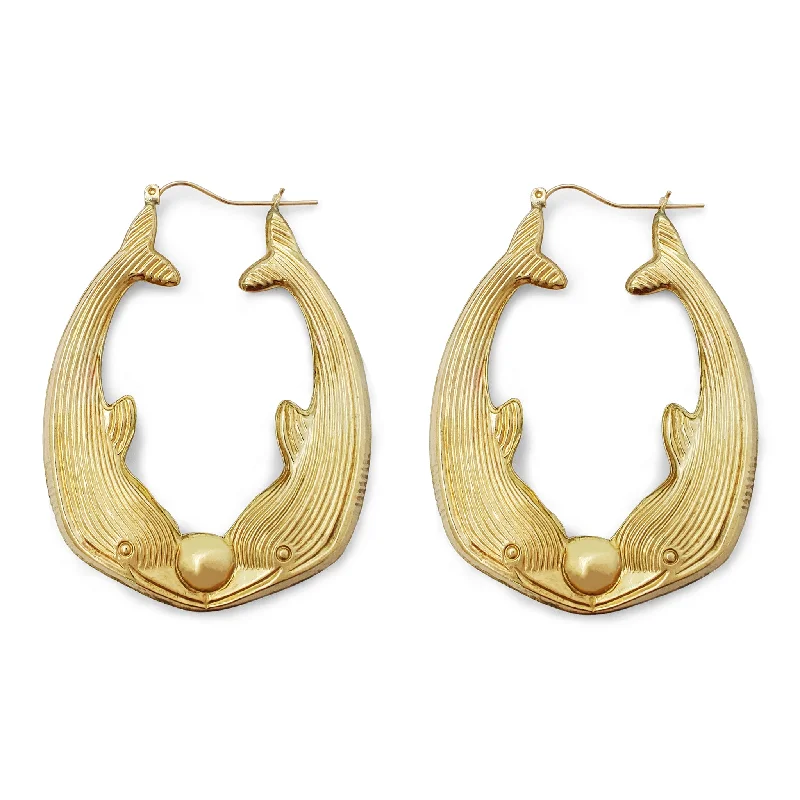 Bohemian Earrings For Beach Weddings-Dolphin Hoop Earrings (10K)