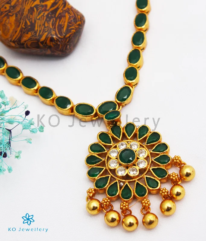 Elegant Sapphire Necklace For Special Events-The Abhishi Silver Kempu Necklace (Green)