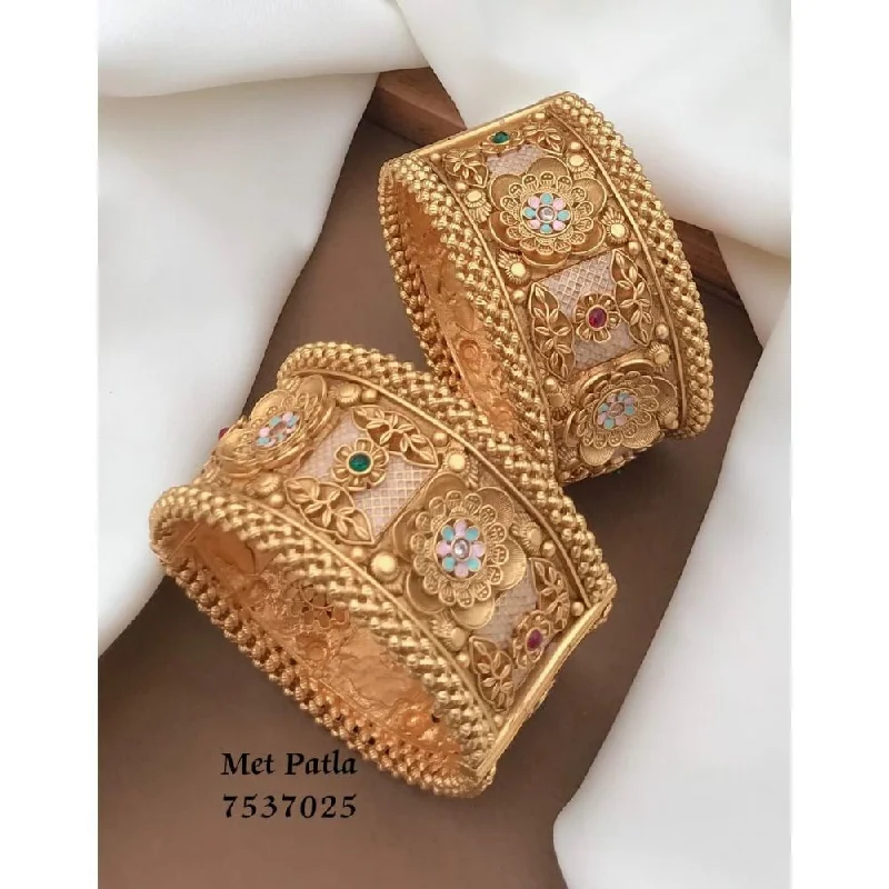 Sparkling Rose Gold Bangles For Wedding Rings-Akruti Collection Gold Plated Bangles Set