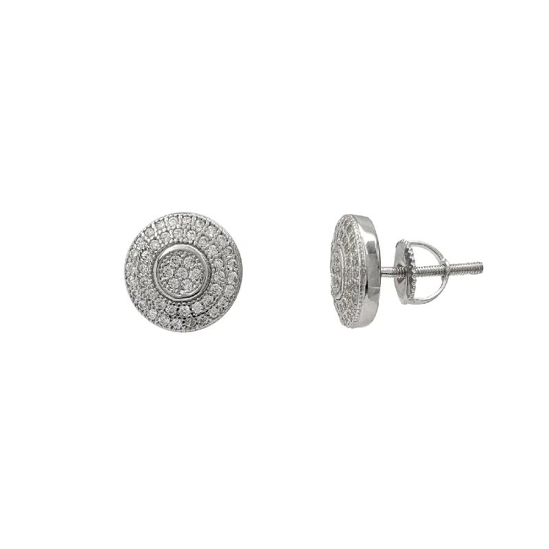 Boho Chic Earrings For Stylish Look-Zirconia Pave Round Stud Earrings (Silver)