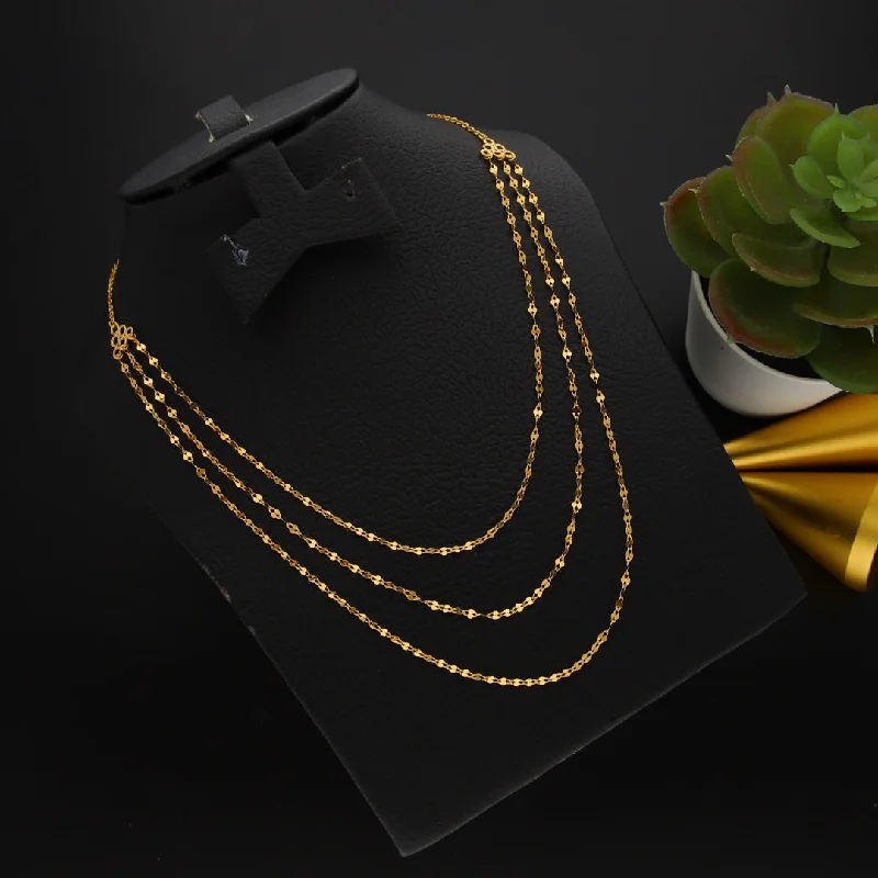 Luxury Crystal Necklace For Wedding Day-Gold Interlink Triple Layered Necklace 21KT - FKJNKL21KM9887