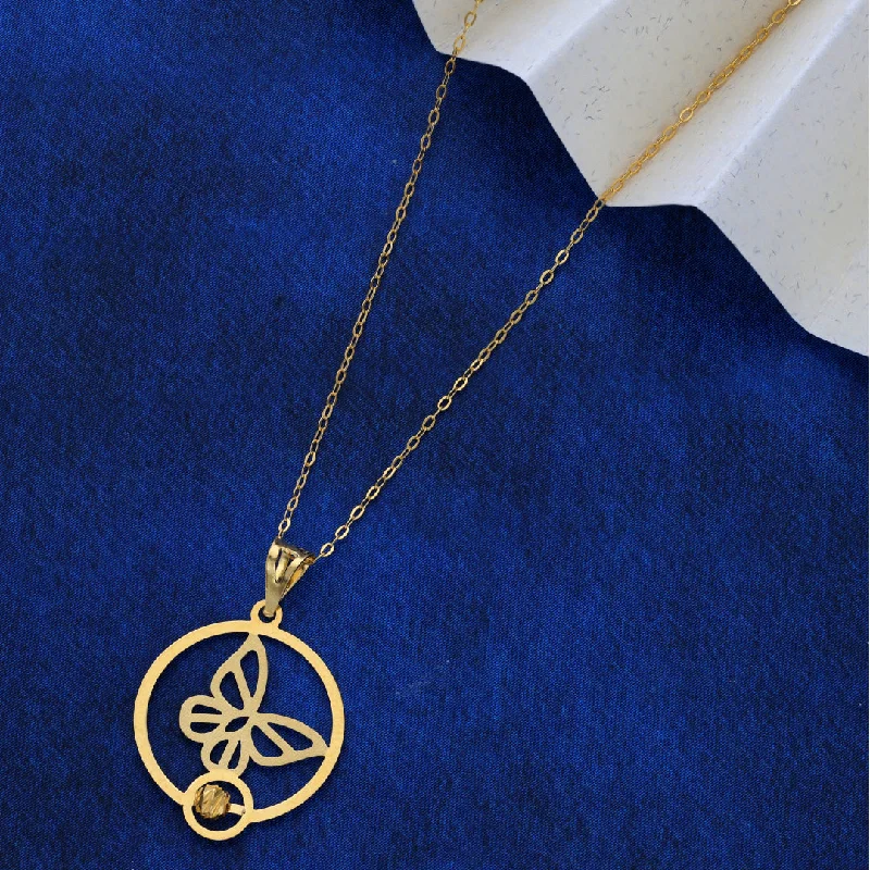 Simple Pendant Necklace For Minimalist Style-Gold Necklace (Chain Butterfly in Circle Pendant) 21KT - FKJNKL21KM9571