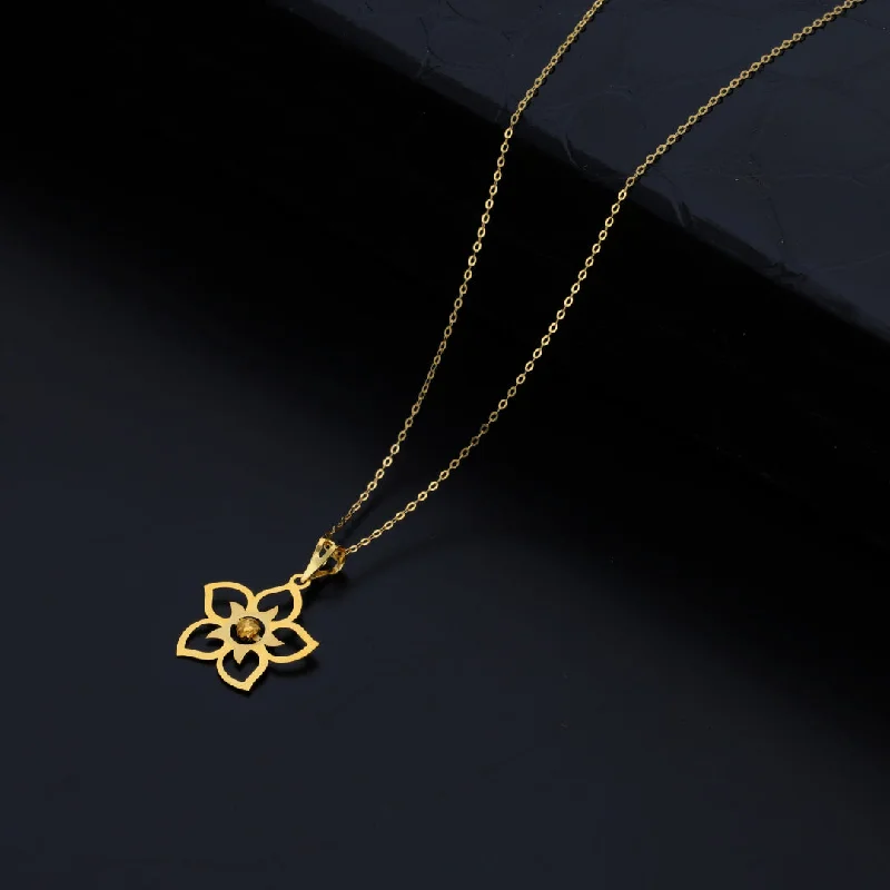 Personalized Beaded Necklace For Special Gifts-Gold Necklace (Chain With Hollow Flower Shaped Pendant) 21KT - FKJNKL21KM9824