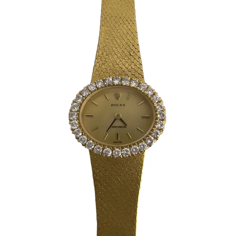 Custom Women’s Watches For Special Gifts-Rolex Precision 2636 18k Yellow Gold Diamond Bezel Champagne Dial 26mm Watch