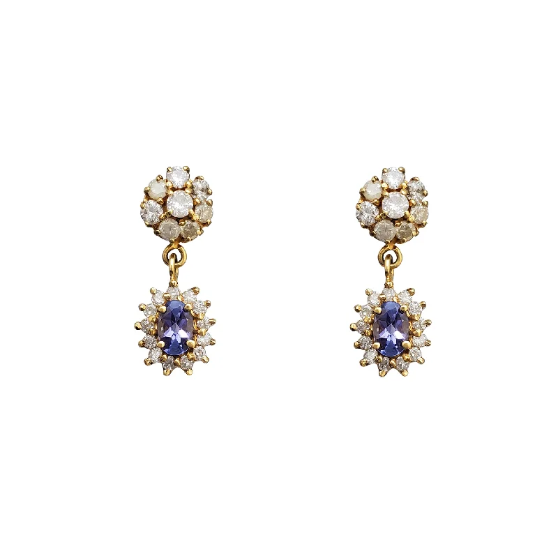 Sparkly Earrings For Holiday Gifts-Diamond & Tanzanite Honeycomb Dangling Earrings (14K)