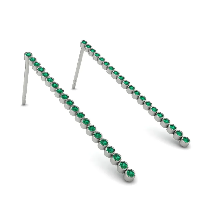 Simple Silver Drop Earrings For Casual Wear-Stud Long Bezel Emerald Earrings - Salma No. 6