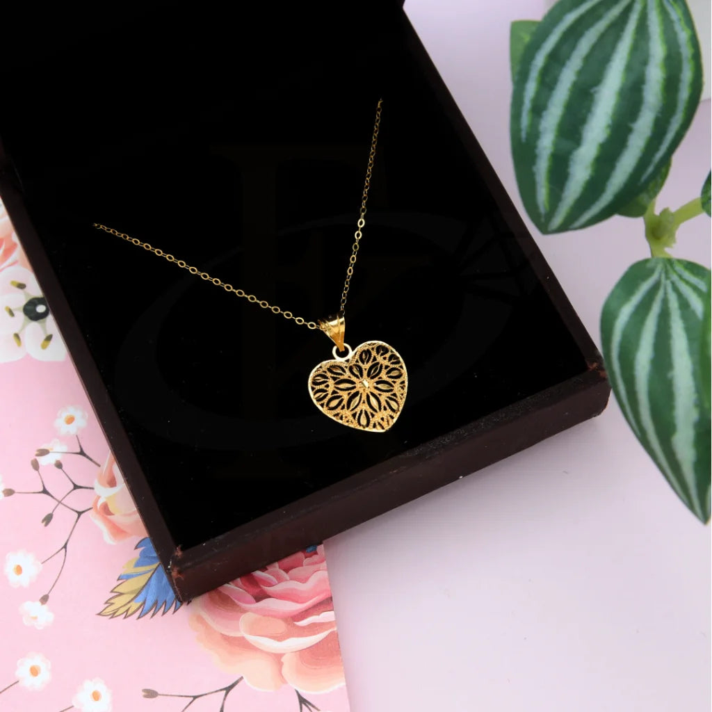 Unique Silver Necklace For Weddings-Gold Hollow Heart Shaped Necklace 21KT - FKJNKL21KM8521