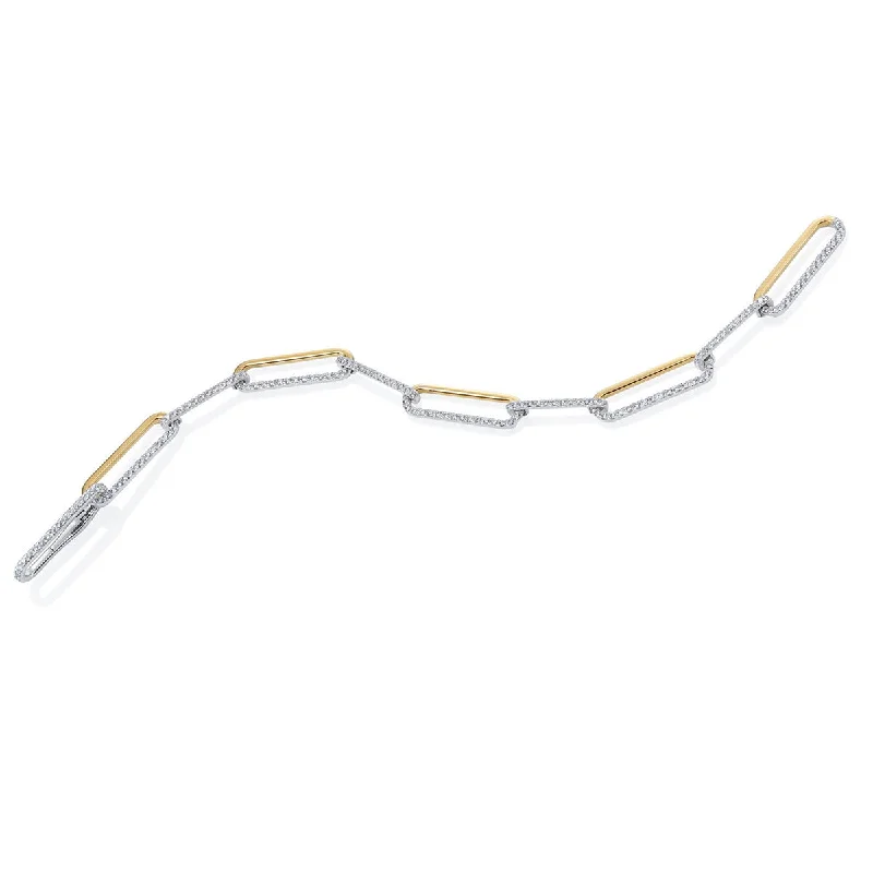 Crystal Healing Bracelets For Women-7-Inch Diamond Oval Link Bracelet in Two Tone 18K Gold