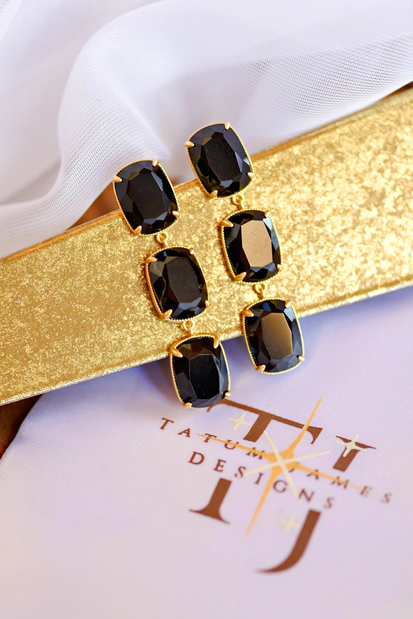 Custom Gold Earrings With Birthstones-Tatum James Designs Chloe Earrings- Black Agate