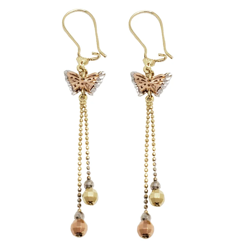 Stylish Tassel Earrings For Fashion Lovers-Tricolor Dangling Butterfly Earrings (14K)