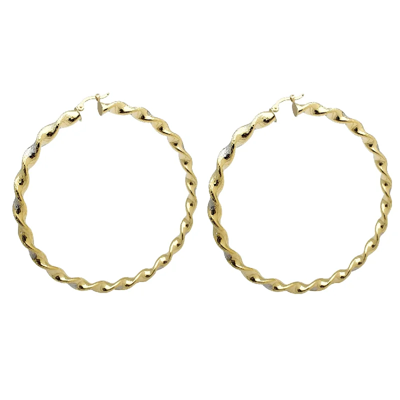 Bohemian Tassel Earrings For Festival Looks-Two-Tone Twisted Hoop Earrings (14K)