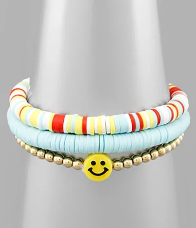 Elegant Long Earrings For Formal Events-Rubber & Smile Metal Beads Bracelet - Aqua