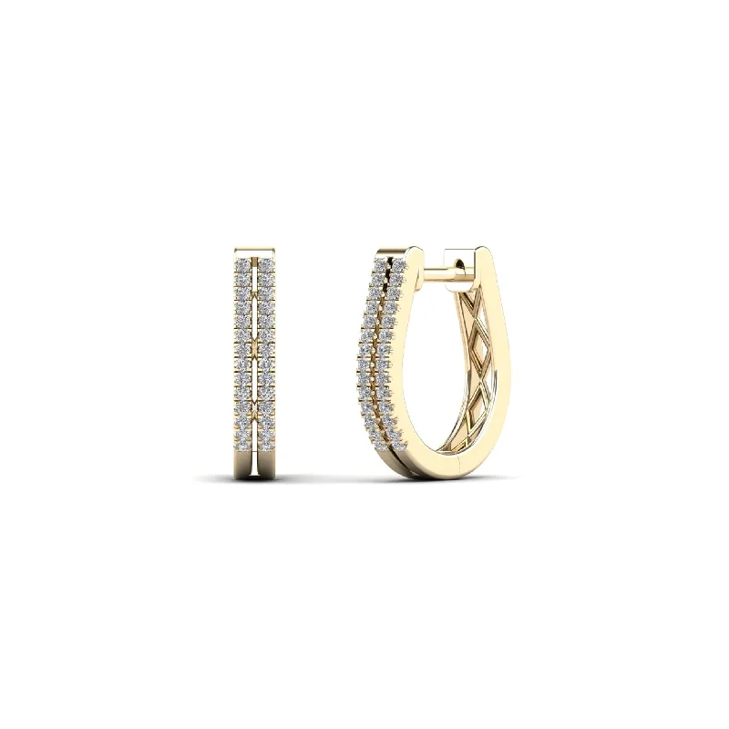 Simple Gold Hoop Earrings For Daily Use-Diamond Two-Stripes U-Shape Huggie Earrings (14K)