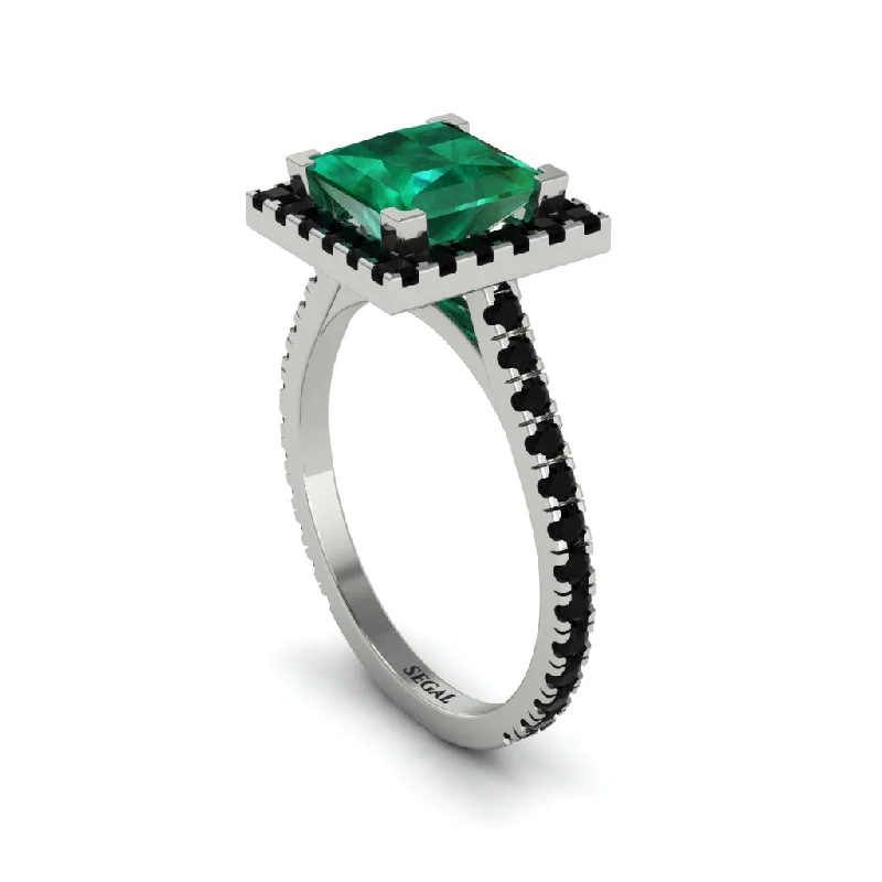 Simple Silver Rings For Wedding Bands-Princess-Cut Floating Halo Emerald Engagement Ring - Candice No. 36