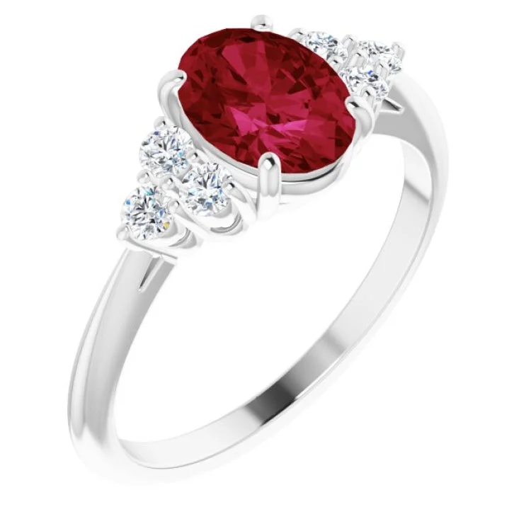 Luxury Diamond Wedding Bands For Bridesmaids-Sterling Silver Lab-Grown Ruby & 1/4 CTW Natural Diamond Ring