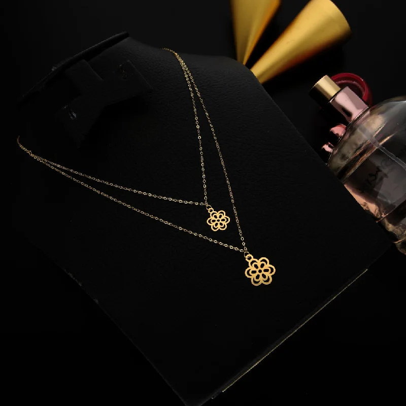 Elegant Drop Necklace For Evening Wear-Gold Layered Necklace (Chain With Flower Shaped Pendant) 21KT - FKJNKL21KM9777