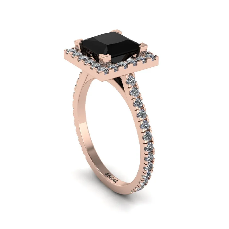 Simple Custom Rings For Wedding Day-Princess-Cut Floating Halo Black Diamond Engagement Ring - Candice No. 8