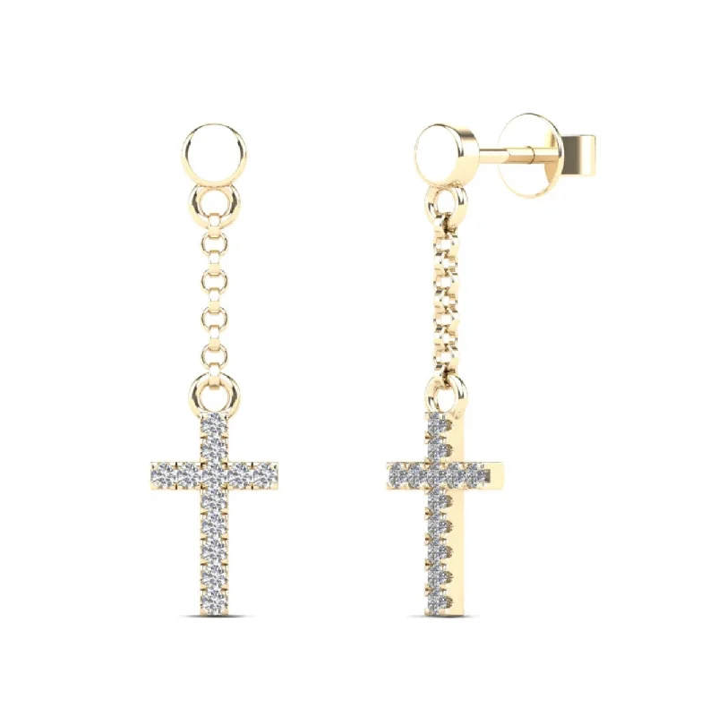 Minimalist Gold Earrings For Daily Wear-Diamond Cross Dangling Stud Earrings (14K)