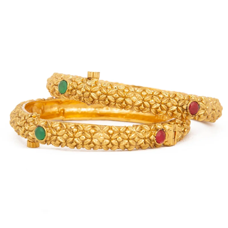 Classic Wedding Bangles For Bridesmaids With Birthstones-Raddhi Jewels Designer Premium Quality Rajwadi Gold Plated Brass Openable Kada/Bangles Set