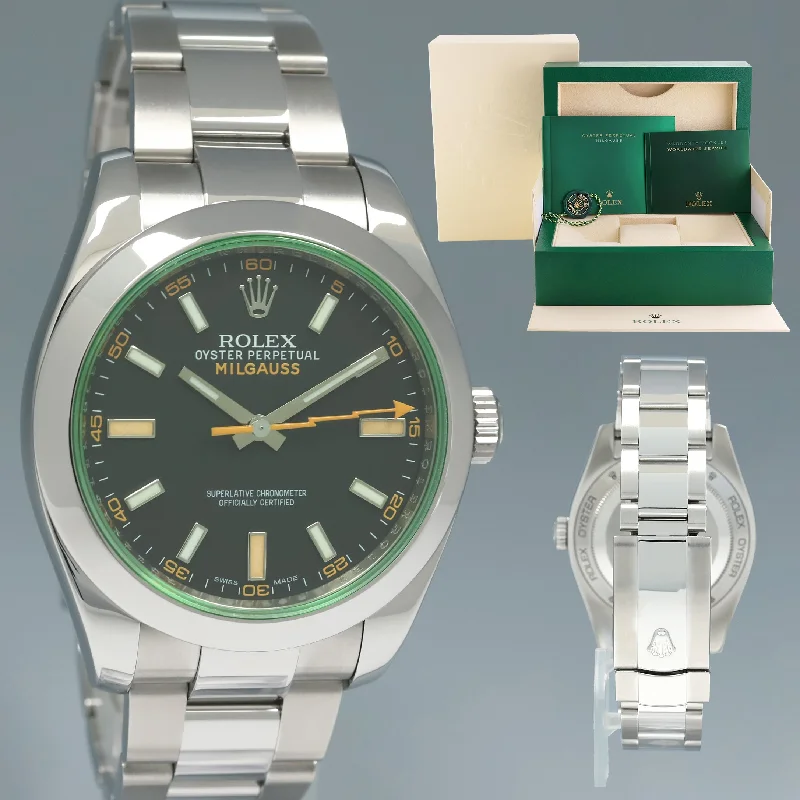 Designer Sports Watches For Active Lifestyles-2020 MINT Rolex Milgauss Green Anniversary Orange Black 116400 GV Steel Watch Box