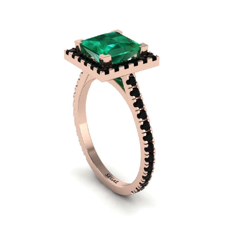 Personalized Engagement Rings With Diamonds-Princess-Cut Floating Halo Emerald Engagement Ring - Candice No. 35