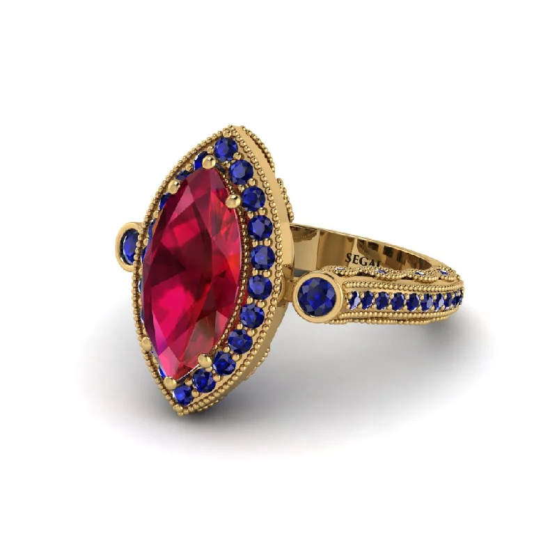 Simple Diamond Rings For Engagement Day-Milgrain Halo Marquise Ruby Engagement Ring - Noreen No. 70