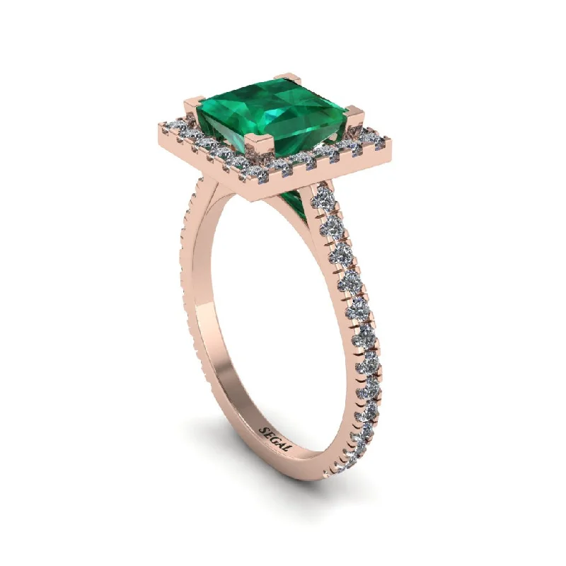 Trendy Gemstone Wedding Rings For Bridesmaids-Princess-Cut Floating Halo Emerald Engagement Ring - Candice No. 5