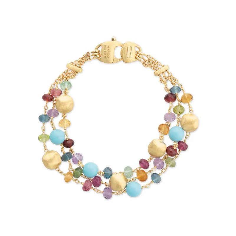 Designer Bracelets For Women’s Jewelry-18K Yellow Gold Mixed Gemstone and Turquoise Triple Strand Bracelet