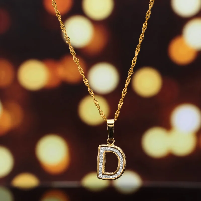 Unique Chain Necklace For Fashionistas-Gold Necklace (Chain with D Shaped Alphabet Letter Pendant) 18KT - FKJNKL18K9410