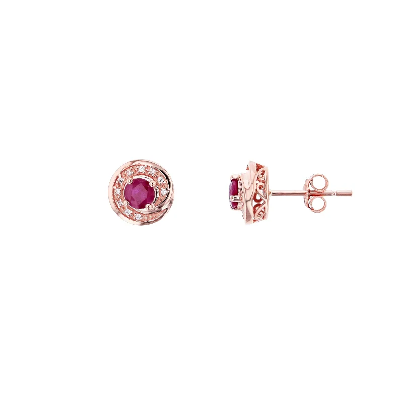 Personalized Birthstone Earrings For Women-Round Swirl CZ Stud Earrings (14K)