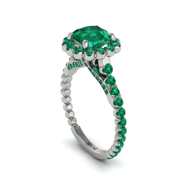 Custom Gemstone Rings For Anniversary Gifts-Modern Emerald Cushion Cut Engagement Ring - Uma No. 21