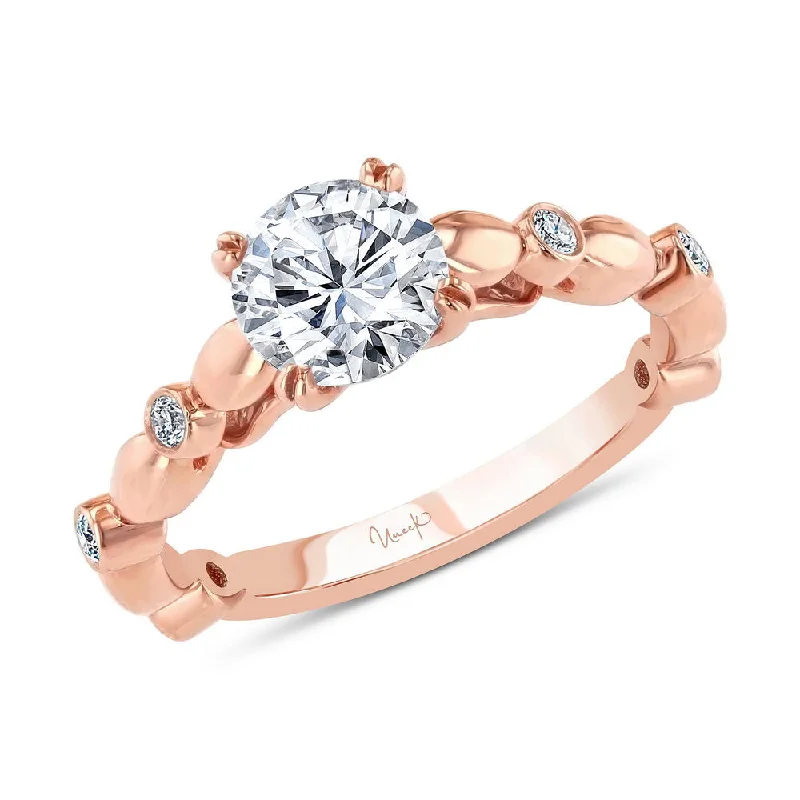 Custom Engagement Rings For Fashion-Forward Brides-Uneek Us Collection Round Diamond Cathedral Setting Engagement Ring, with Bezel Accents and High-Polish Navette-Shaped Beads