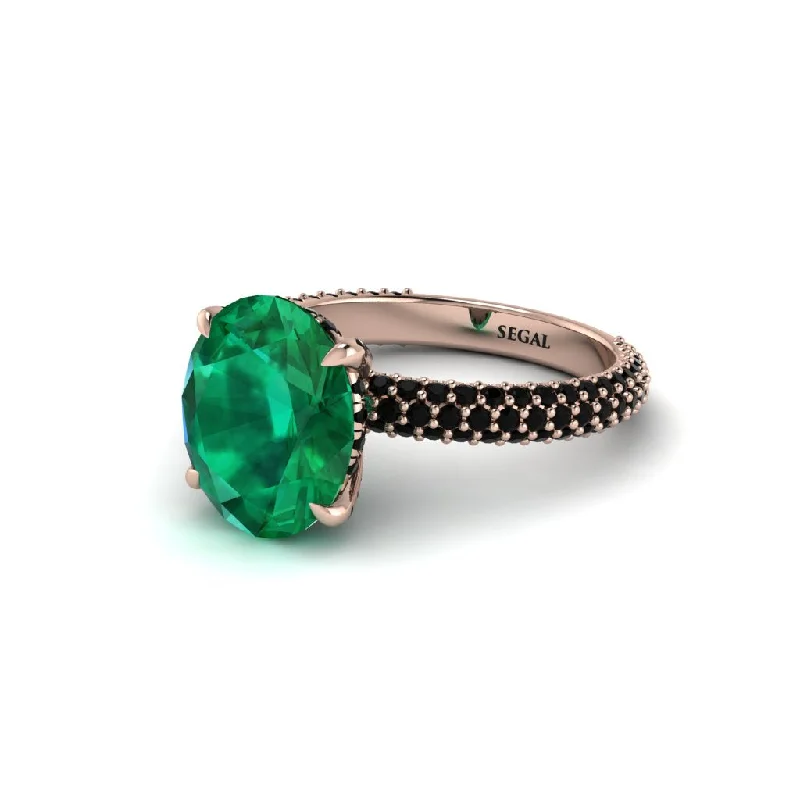 Simple Men’s Wedding Rings For Classic Style-Oval Cut Emerald Classic Pave Engagement Ring - Irene No. 35