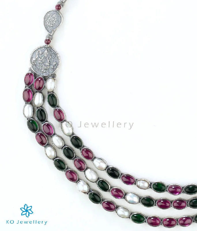 Luxury Heart Necklace For Anniversary Gifts-The Aparajita Silver Lakshmi Necklace (Multi-colour)