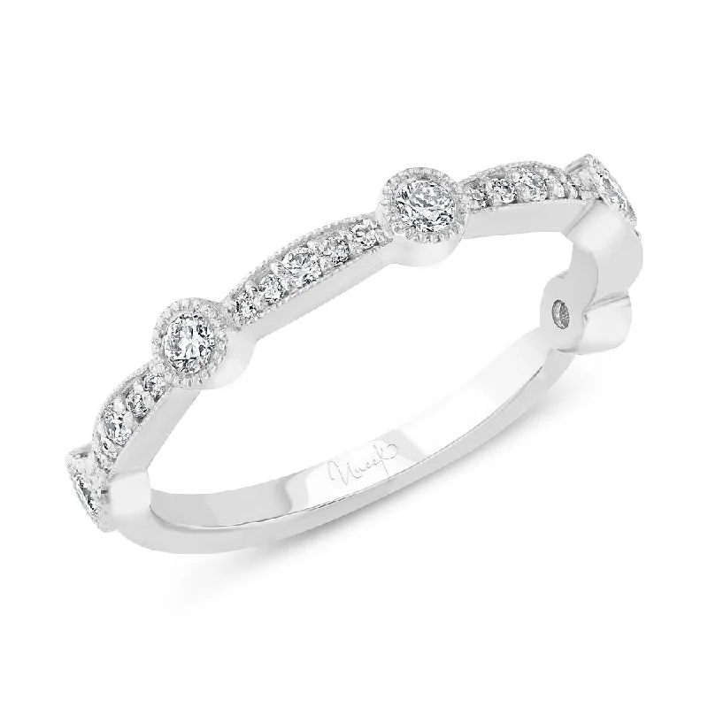 Luxury Engagement Rings For Custom Proposals-Uneek Us Collection Diamond Wedding Band with Milgrain-Trimmed Pave Bars and Bezel Station Accents