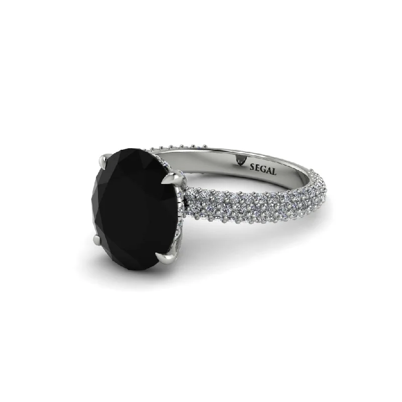 Unique Gold Rings For Special Gifts-Oval Cut Black Diamond Classic Pave Engagement Ring - Irene No. 9