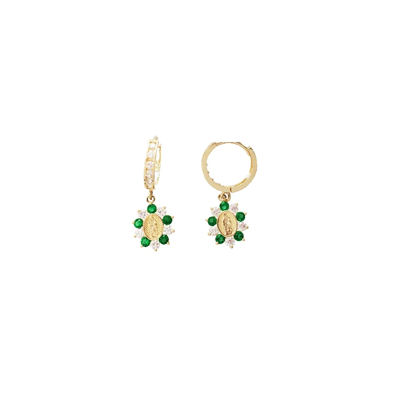 Classic Pearl Earrings For Weddings-Virgen Guadalupe CZ Earrings (14K).