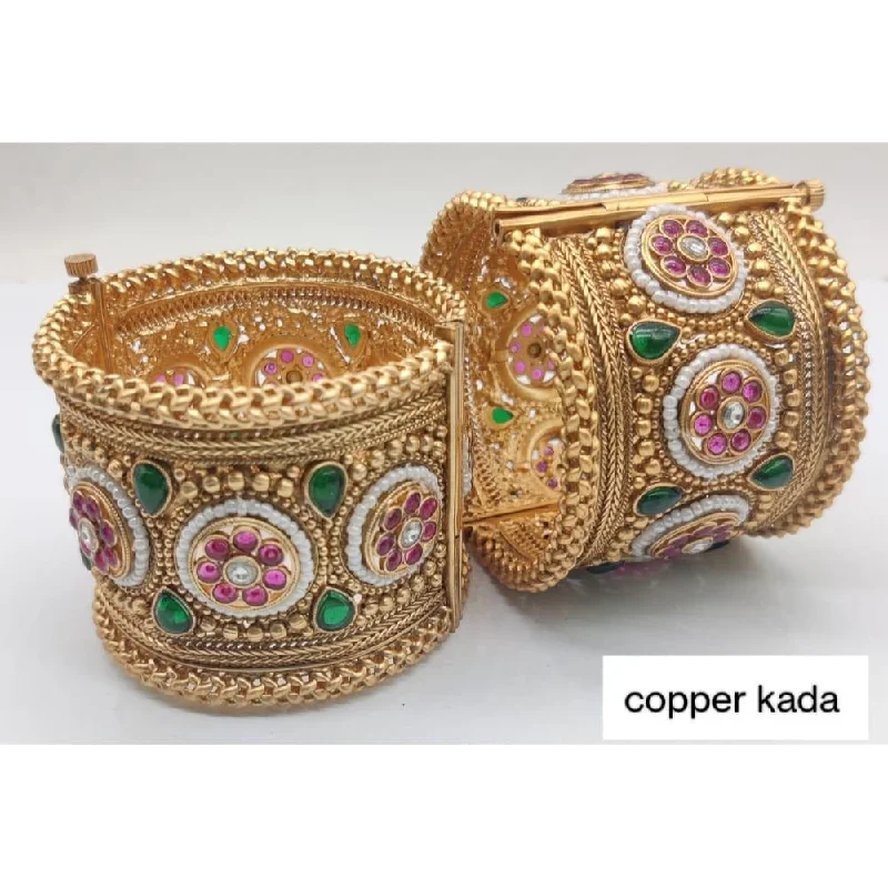 Elegant Diamond Wedding Bangles For Bridesmaids-Akruti Collection Gold Plated Kundan Openable Kada