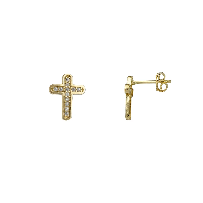 Minimalist Stud Earrings For Work-Zirconia Cross Stud Earrings (14K)