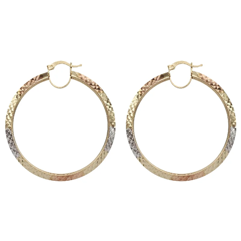 Colorful Crystal Earrings For Summer Vibes-Tricolor Faceted-cuts Hoop Earrings (14K)