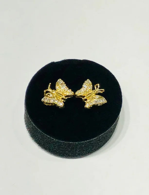 Sparkly Gemstone Earrings For Formal Events-Diamond butterfly Earring (14K).