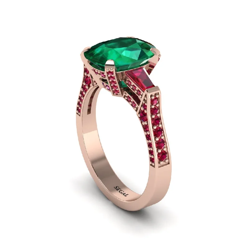 Classic Stacking Wedding Rings For Bridesmaids-Exclusive Handmade Emerald Geometrical Engagement Ring - Yolanda No. 50