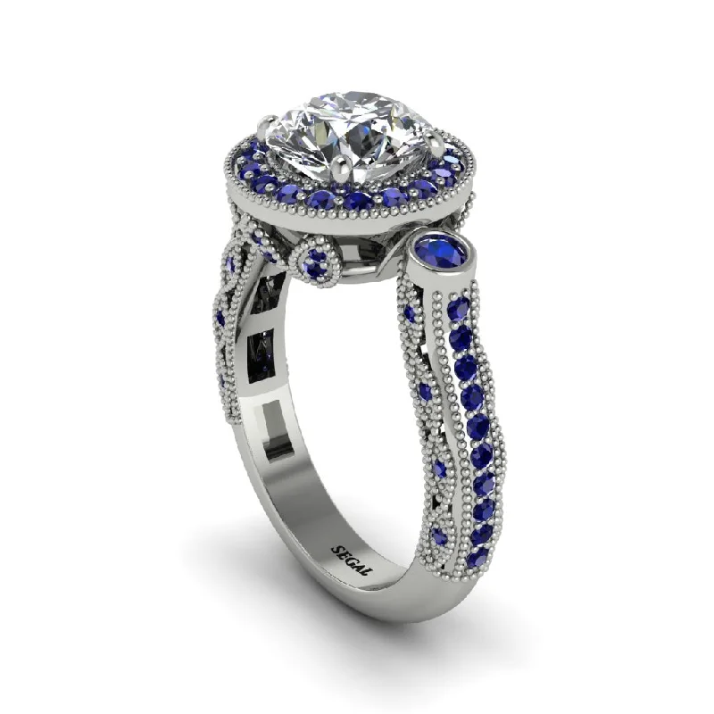 Luxury Sapphire Rings For Wedding Bands-Milgrain Halo Pave Diamond Engagement Ring - Mabel No. 63