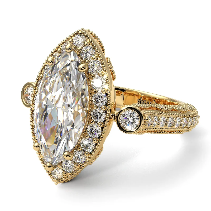 Luxury Engagement Rings For Custom Proposals-Milgrain Halo Marquise Diamond Engagement Ring - Noreen No. 1