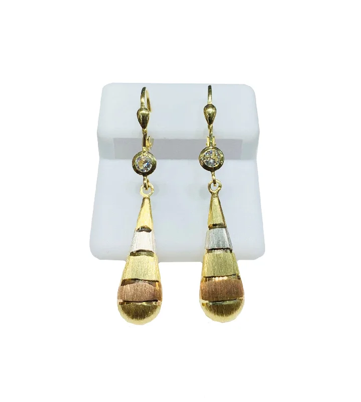 Elegant Drop Earrings For Bridesmaids-Tri-color Drop Earrings (14K).