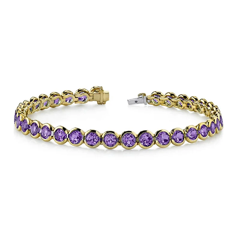 Handmade Wooden Bracelets For Men-Amethyst 14K Yellow Gold Bracelet