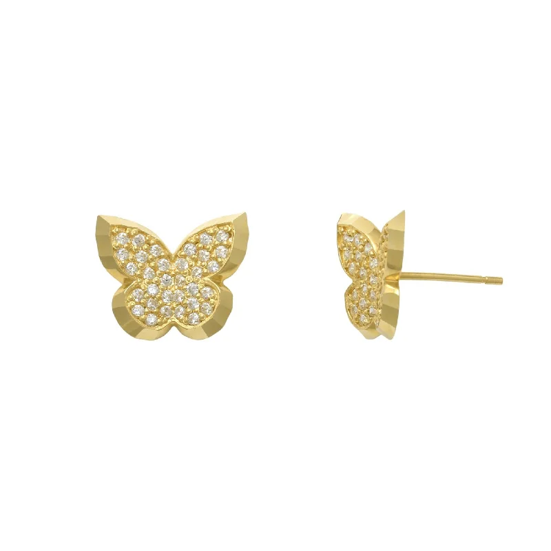 Colorful Drop Earrings For Fashion Lovers-Zirconia Diamond-Cuts Butterfly Stud Earrings (14K)