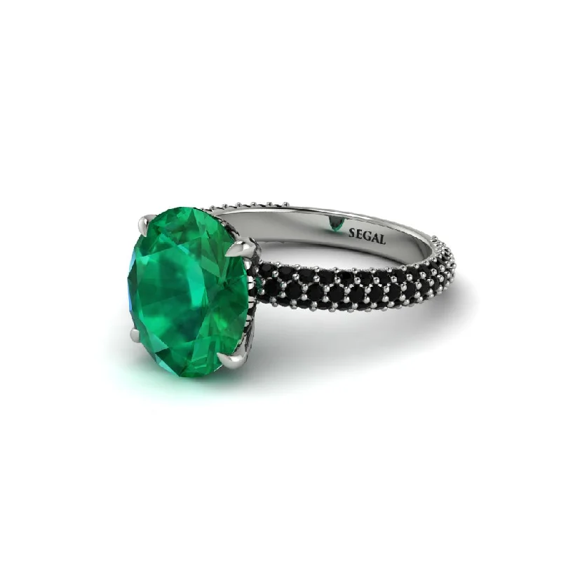 Luxury Wedding Rings With Colored Diamonds-Oval Cut Emerald Classic Pave Engagement Ring - Irene No. 36