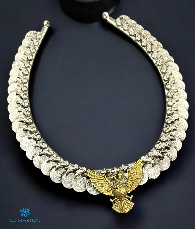 Luxury Diamond Pendant Necklace For Proposal-The Mithila Silver Gandaberunda Kasumala Necklace (2 tone)